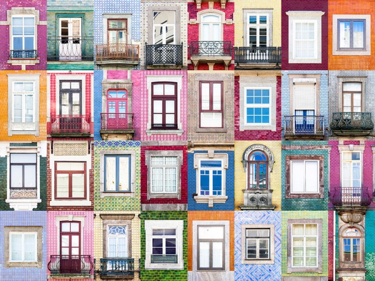 colllage muestra la arquitectura de las ventanas en Porto 