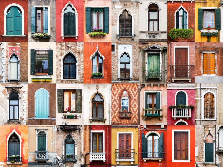collage de diferente ventanas en Venecia a cargo del fotógrafo portugués André Vicente 