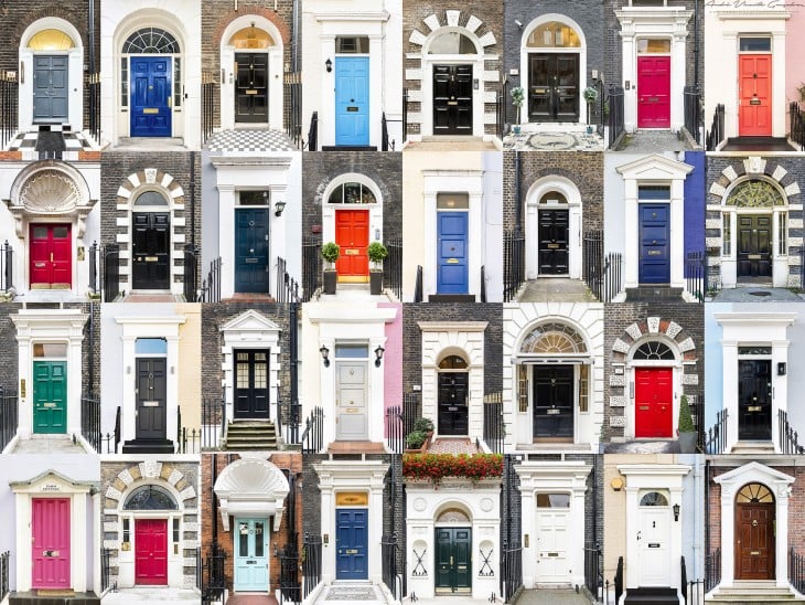 collage de fotografías de diferentes puertas y ventanas en Inglaterra por el portugués André Vicente 