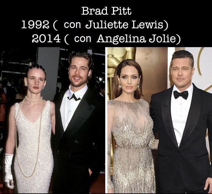 Fotografía comparativa del antes y después de Brad Pitt en los premios Óscar 