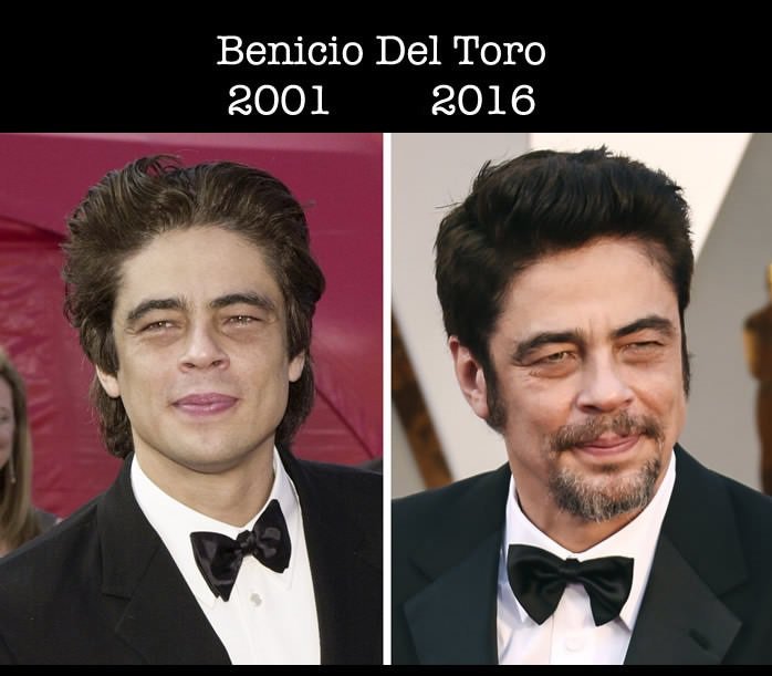 Benicio Del Toro en su primer nominación al Óscar y en la actualidad 