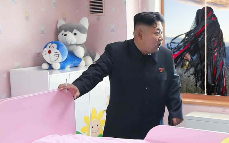  Photoshop a Kim Jong Un fumando en un orfanato con una persona caminando por fuera de una ventana 