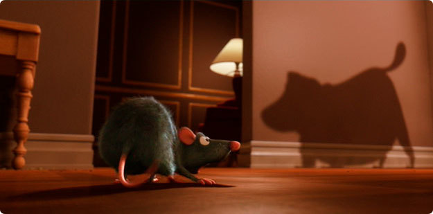 sombra de Dug de la película Up en un cameo en la película de Ratatouille