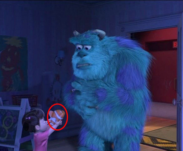 cameo de Nemo en una escena de la película de Monsters Inc 