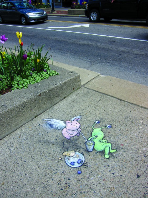 dibujos 3D hechos con tiza en las calles de Michigan a cargo de David Zinn 