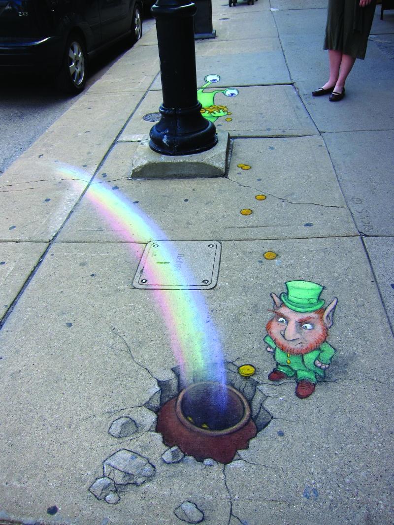 David Zinn pinta dibujos en la calle con tizas de colores