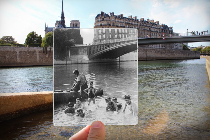 fotografías antiguas y nuevas de La seine Notre Dame, 1930