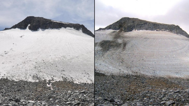 foto del antes y ahora del glaciar lyell en el parque nacional Yosemite de 2009 a 2014 