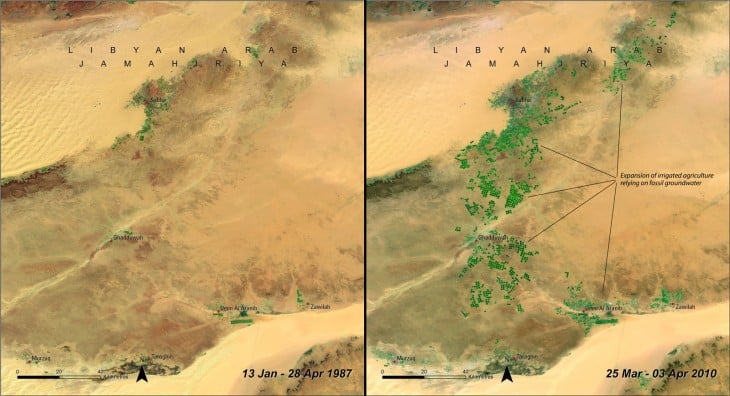 Río artificial hecho por el hombre en Libia fotografía de abril de 1987 a abril de 2010 