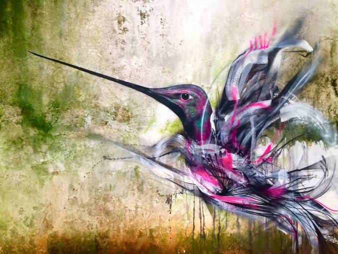 dibujo de un colibrí en una de las paredes de Sao Paulo
