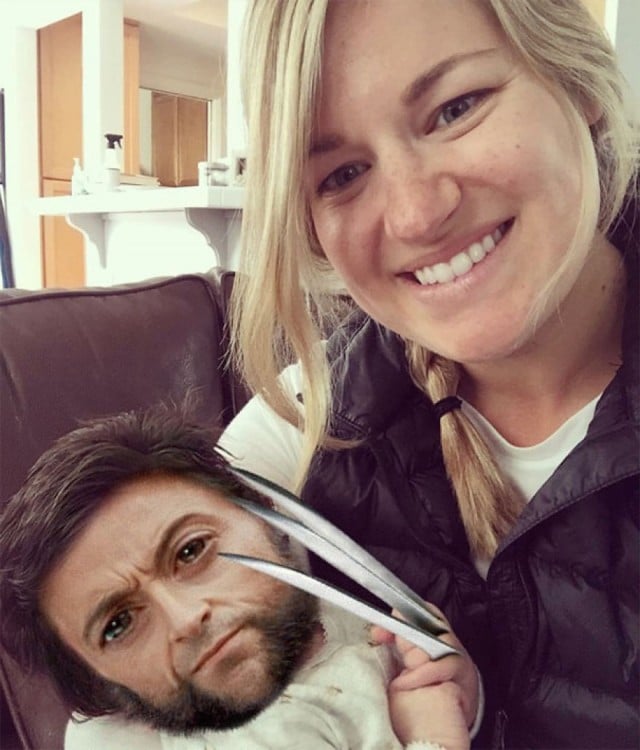 Isabelle Kaplan, la bebé con mucho cabello con el photoshop de la cara de Wolverine 