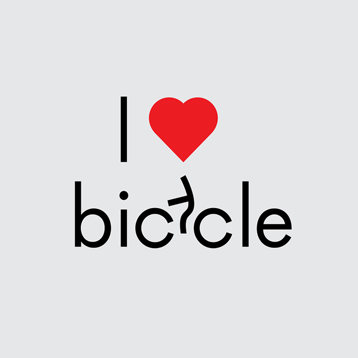 caligrama de Ji Lee que muestra un logotipo que dice yo amo bicicleta 