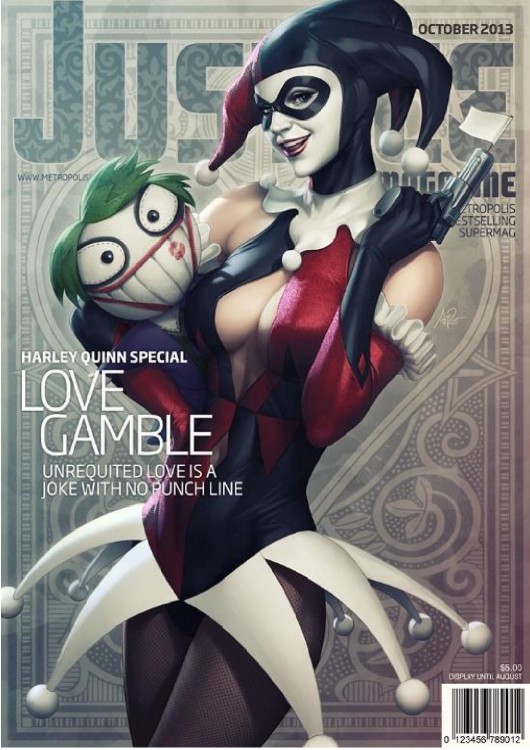 Harley Quinn como imagen de la portada de la revista Justice 