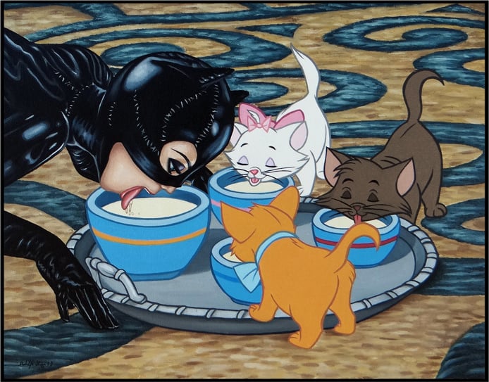 ilustración de gatubela tomando leche junto a los gatitos de la película los aristo gatos 
