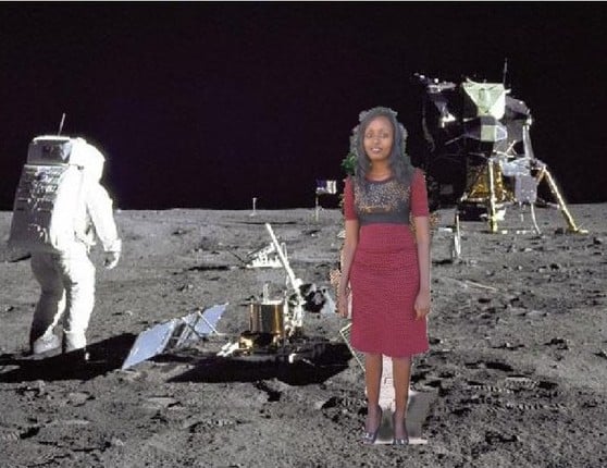 imagen photoshopeada de la keniana Seve Gat´s en el espacio con un astronauta 