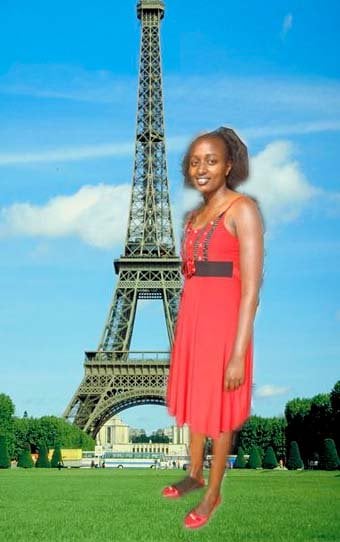 photoshop de una chica keniana cerca de la torre eifel 