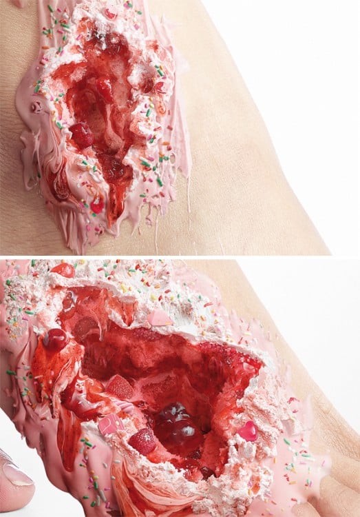 Sweet Kills campaña contra la diabetes muestra con postres las heridas en personas con diabetes 