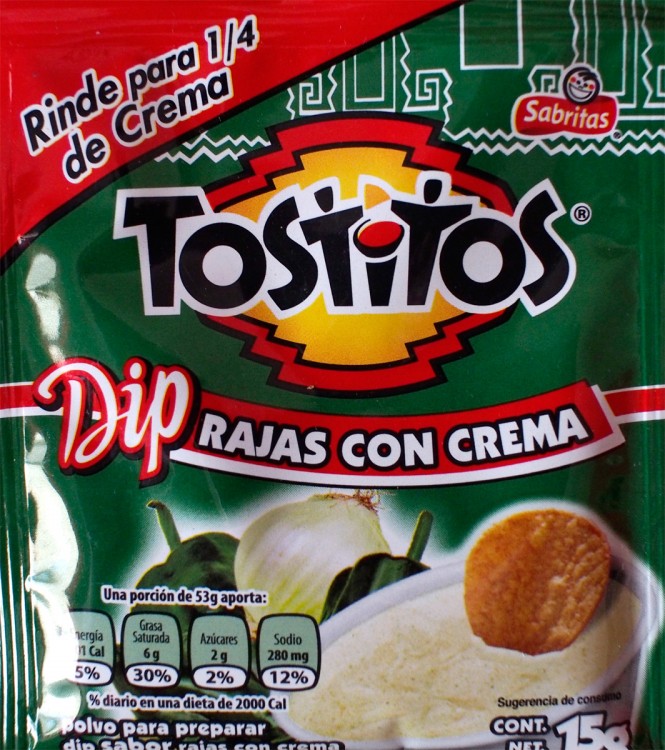 bolsa de dip de rajas con crema de tostitos