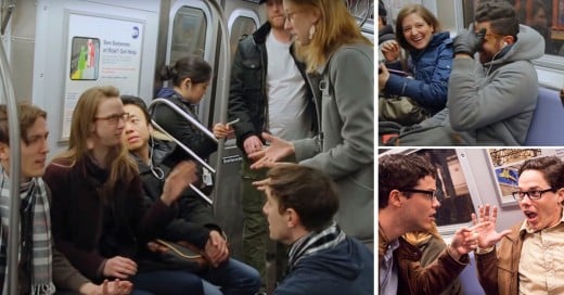 4 pares de gemelos les juegan una divertida broma a los pasajeros de un metro de Nueva York