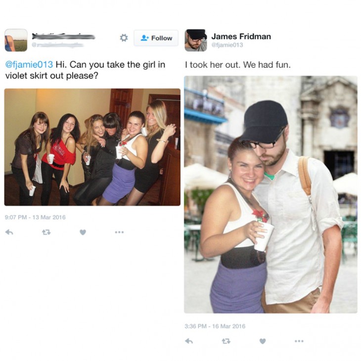 james fridman, foto de amigas, foto del diseñador con una de falda violeta