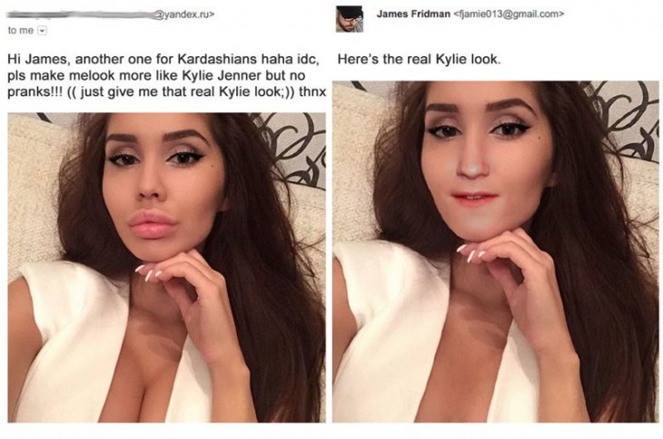 james fridman, foto de mujer que buscaba parecerse a Kylie Jenner