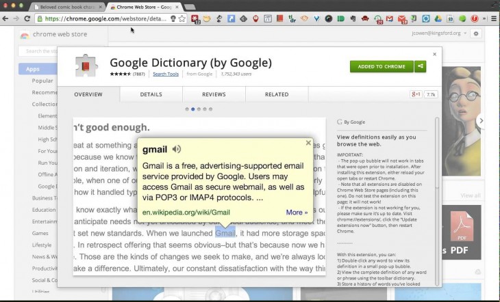 extensión chrome google dictionary