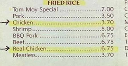 menu de restaurante: pollo, pollo real