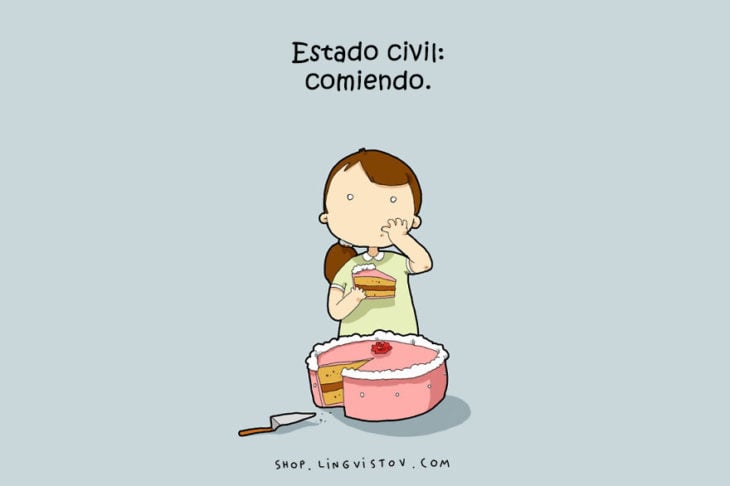 ilustración de una chica comiendo pastel 