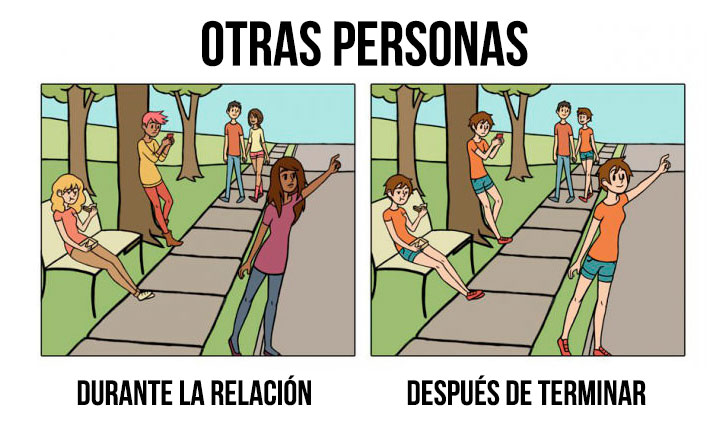 ilustración que muestra otras personas antes y después de una relación 