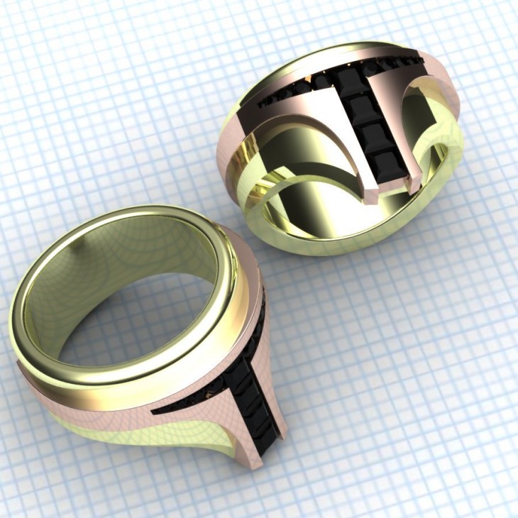 anillos de boda con el diseño de la saga de Star Wars 