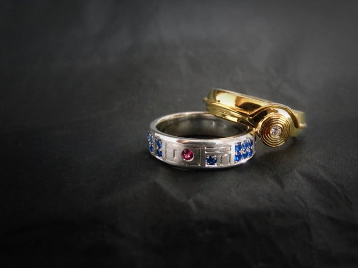 anillos de bodas con diseños de la película de star wars 