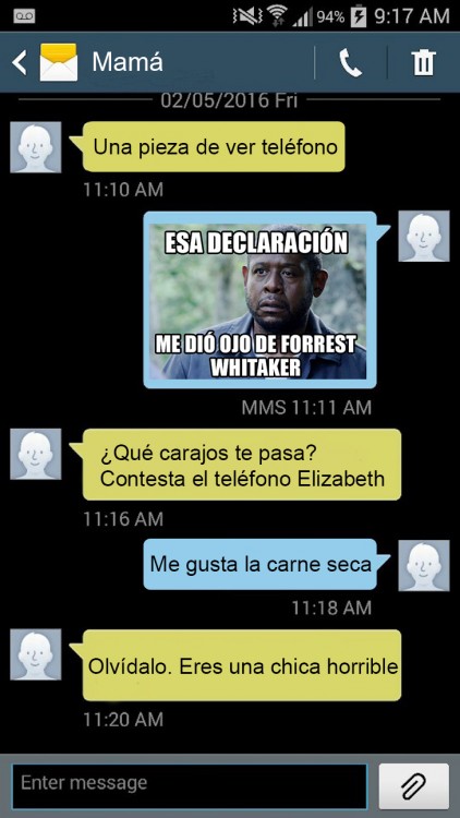 captura de pantalla de los mensajes de texto entre una madre con su hija troll 