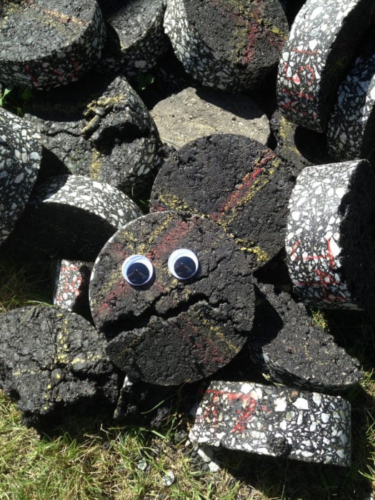 una piedra con ojos de plástico 