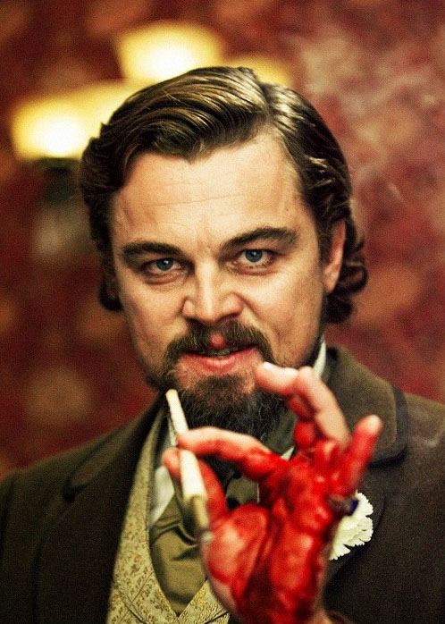 Leonardo DiCaprio con la mano sangrada en una de las escenas de la película Django