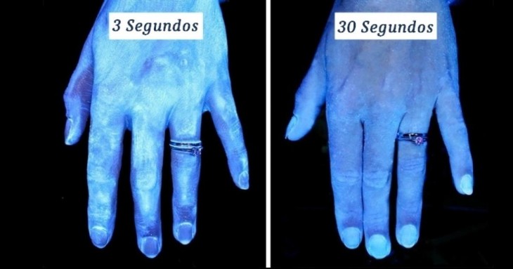 imagen muestra como lucen las manos antes y después de haberlas lavado 