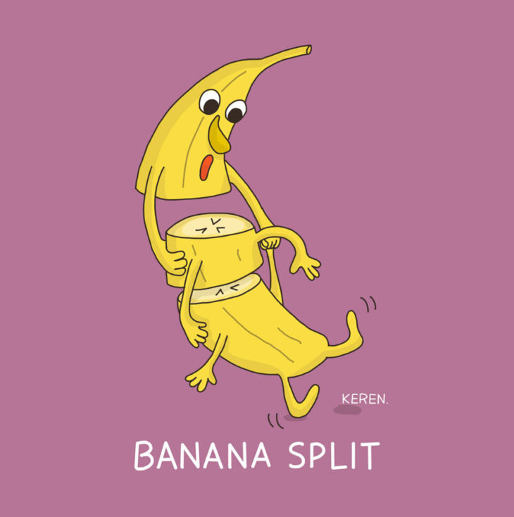 ilustración de una banana partida en pedazos 
