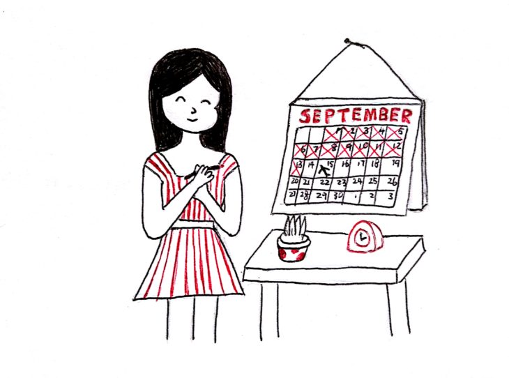 ilustración de una chica marcando los días en un calendario 
