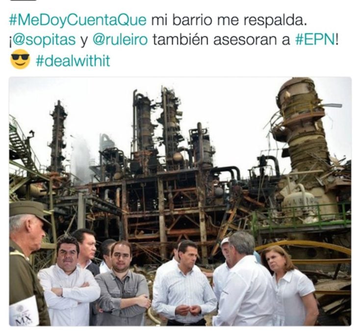 meme de la visita de peña nieto a coatzacoalcos con un estado en Twitter 