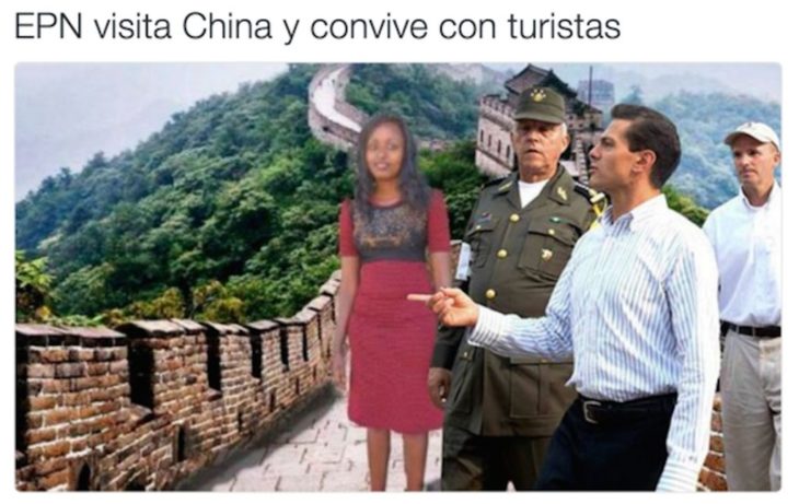 Meme de la visita de Peña Nieto a Pemex en Coatzacoalcos en una imagen de la chica que su sueño era visitar China 