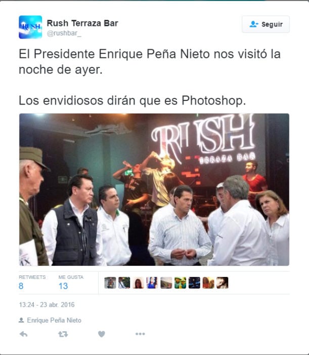 Memes de la visita de Peña Nieto a Pemex en Coatzacoalcos de un estado en Twitter de Rush Bar 