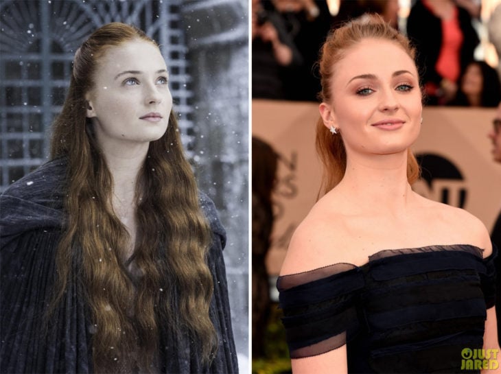 Sophie Turner en la vida real y en su personaje de Game of Thrones 