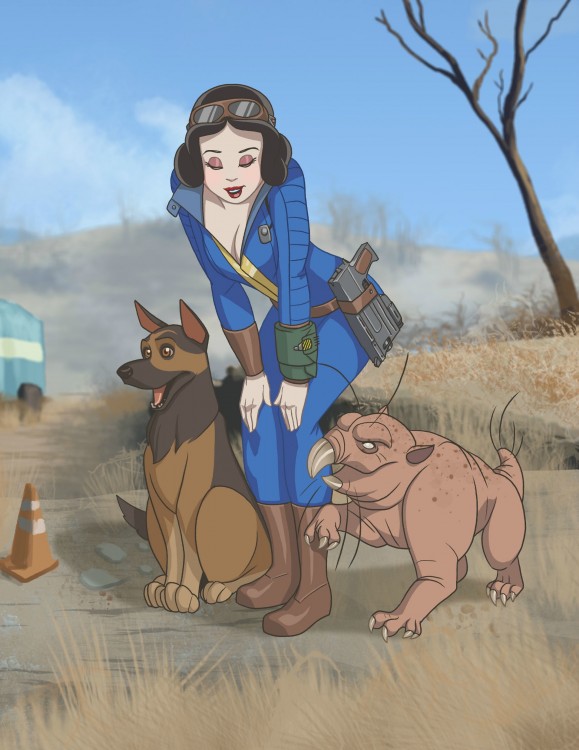 Ilustración de blancanieves como un personaje del videojuego Fallout 4