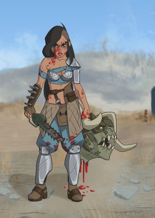 la princesa Jazmine con el diseño de un habitante del videojuego Fallout 4 