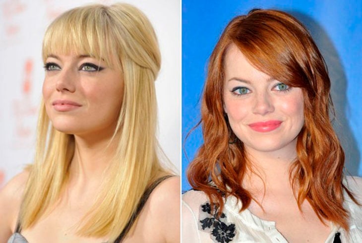 emma stone con el cabello rubio y pelirrojo