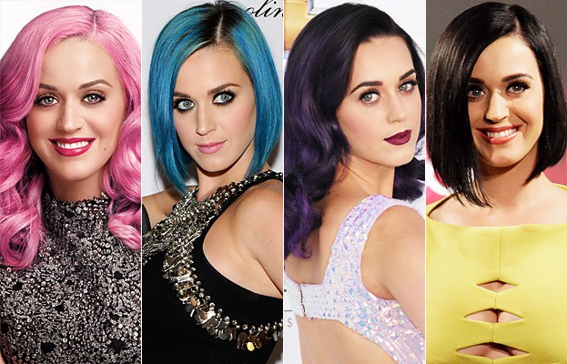 katy perry con el cabello rosa, azul, morado y negro