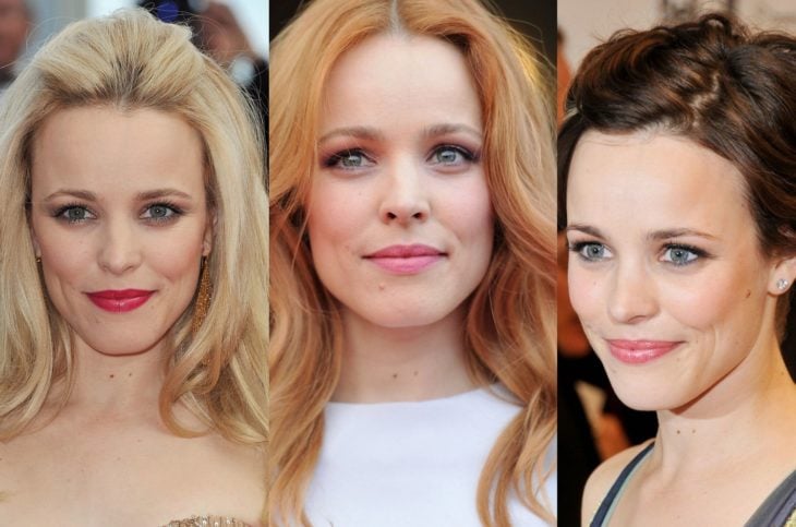 rachel mcadams con el cabello rubio, pelirrojo y castaño