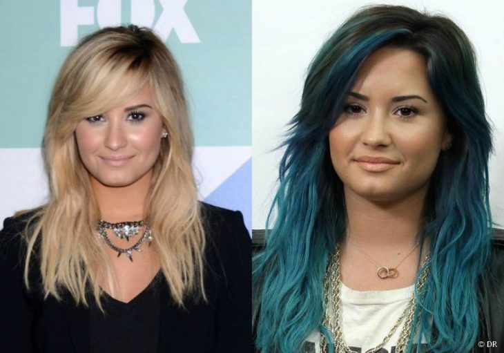 demi lovato con el cabello rubio y azul