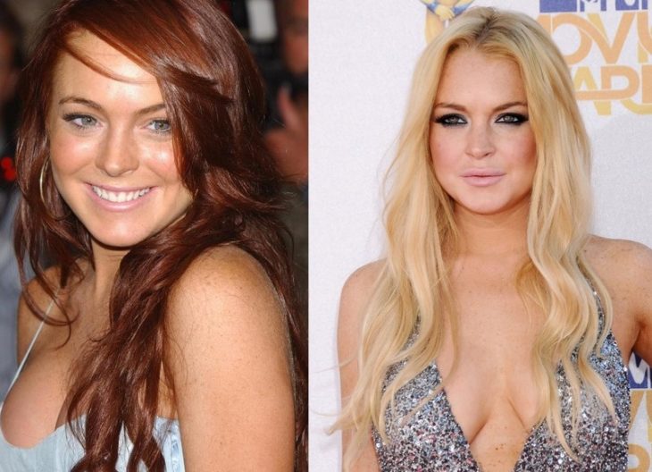 lindsay lohan con el cabello pelirrojo y rubio