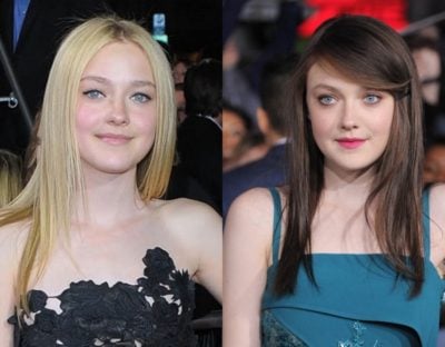 dakota fanning con el cabello rubio y castaño