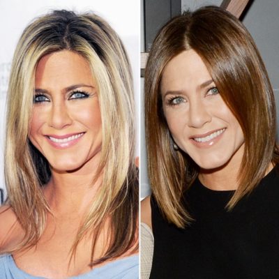 jennifer aniston con el cabello rubio y castaño